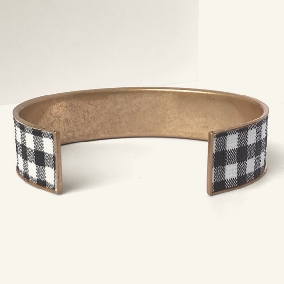 ✌🏼 #1268 Faux Leather Black And White Plaid Cuff Bracelet - Picture 4 of 17